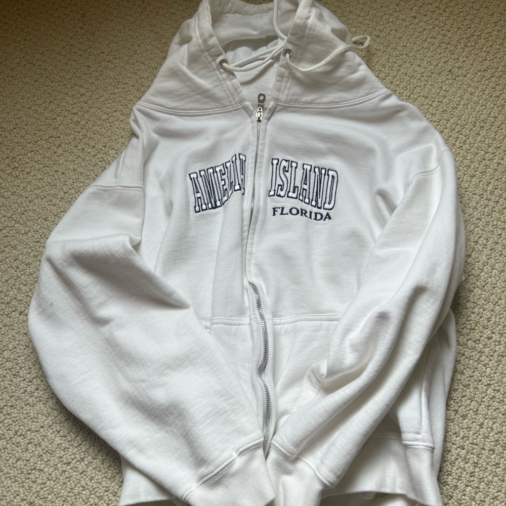Vintage White Zip-Up Hoodie